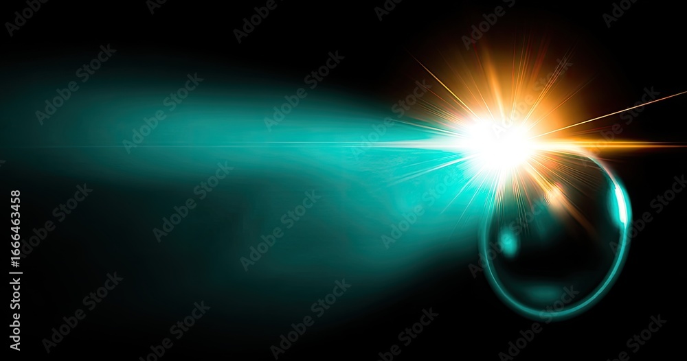 Obraz premium Abstract cosmic burst, teal streaks, bright orb