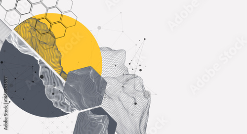 Abstract wireframe background. Modern science or technology art elements. Surface illustration inside circles