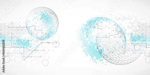 Science and technology background using hexagon and sphere shapes. Vector.