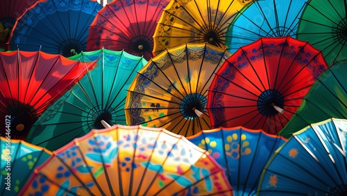 Colorful Traditional Umbrellas Overhead Pattern in Vibrant Festival Design