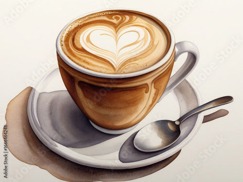 Wallpaper Mural cup of coffee with heart cream, hot coffee watercolor illustration Torontodigital.ca