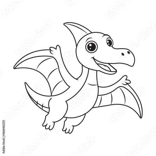 Coloring book for kids flying dinosaur pterodactyl. A hand-drawn isolated pterodactyl on a white background. Vector illustration