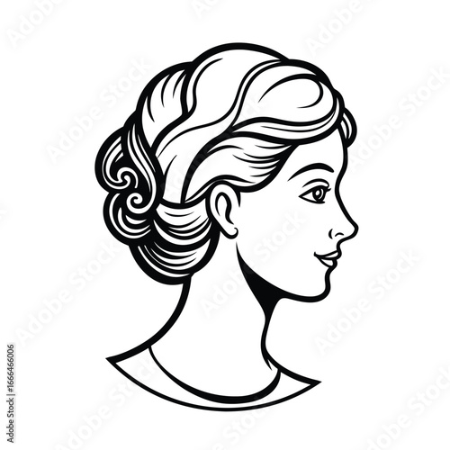 Beautiful woman face side view silhouette vector icon on white background
