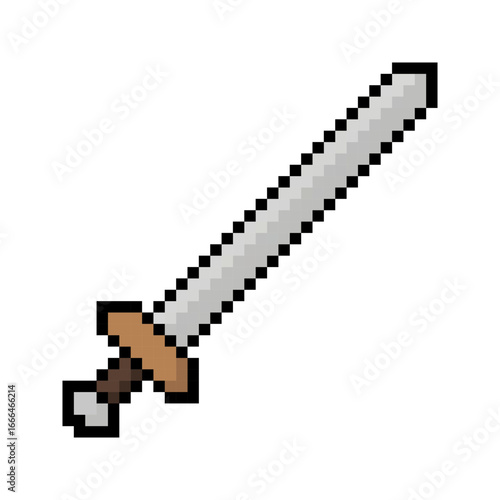 Sword pixel icon. Symbol in retro 8-bit style. Pixel art.