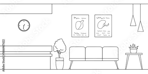 Hospital hall interior graphic black white sketch illustration vector 