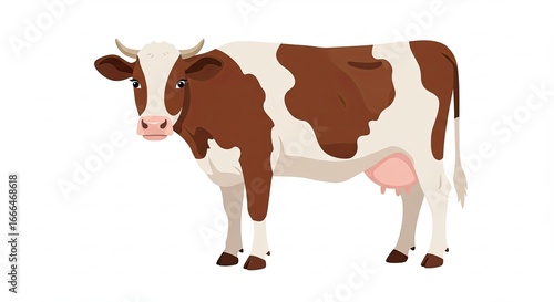 Spotted Brown and White Cow Standing on White Background