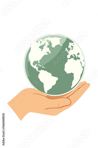 A transparent globe is held in a hand set against a green forest background