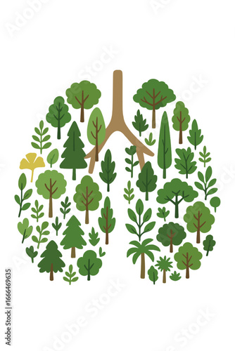 The lungs are depicted as a forest, representing the inhalation of life from the natural world, with dense green trees and foliage occupying the space inside them to form a unified image of nature