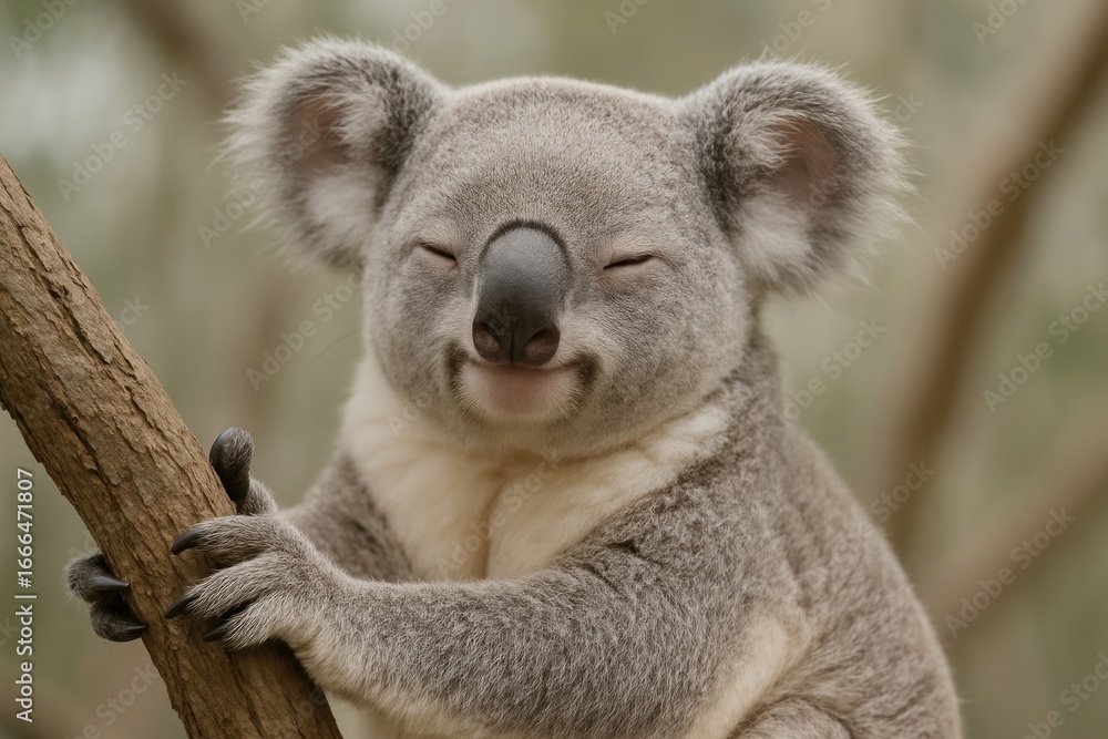 Fototapeta premium Smiling koala hugging tree