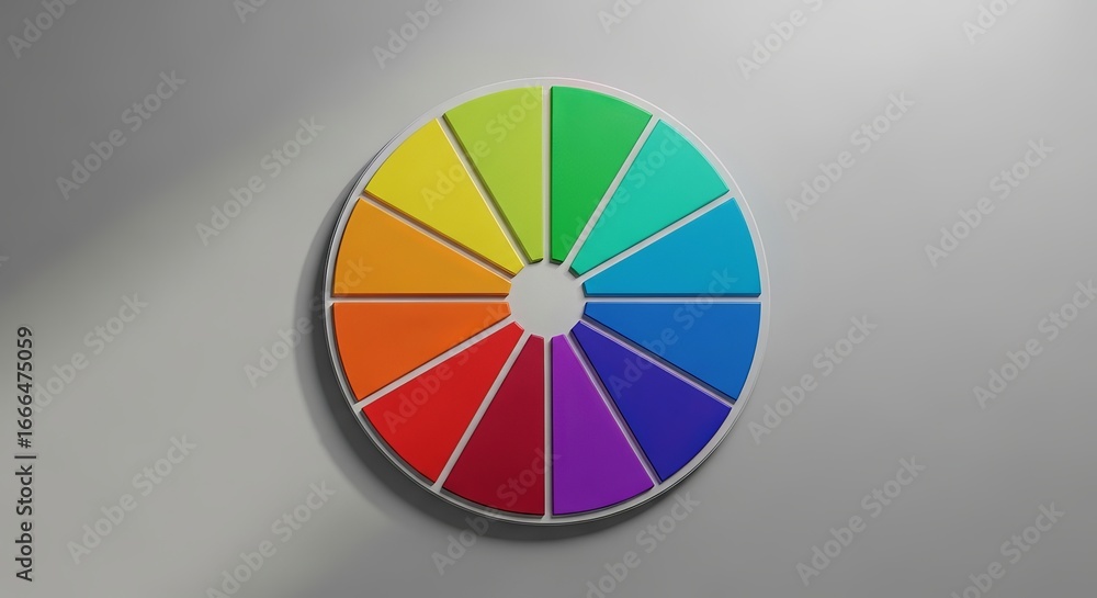 Fototapeta premium A vibrant color wheel with twelve distinct segments arranged in a circular pattern on a gray background