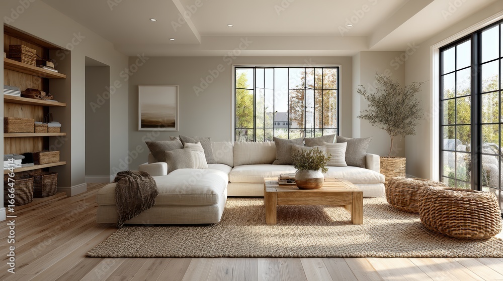 Fototapeta premium Neutral Living Room Decor, Modern Home Interior Style