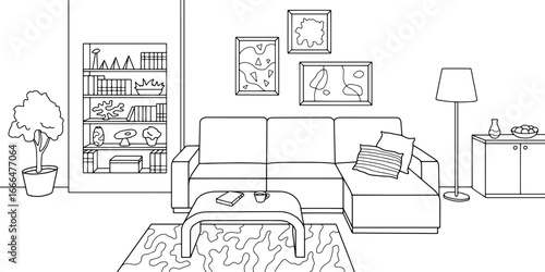 Living room graphic black white interior sketch illustration vector 