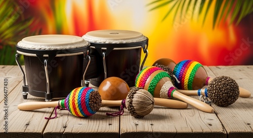 Traditional latin percussion instruments celebrating hispanic heritage month