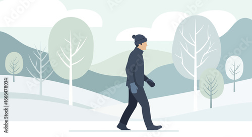 Man walking in winter landscape enjoying snowy outdoors scene