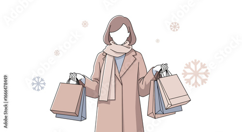 Stylish woman enjoying winter shopping spree with bags