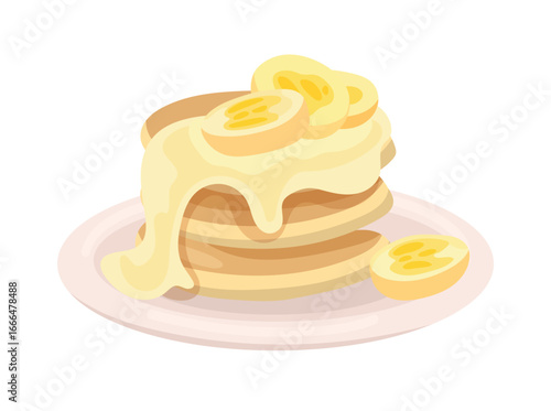 Pancakes with jam. Flat vector clipart, illustration with isolated background.