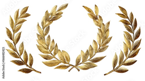Luxurious Set of Golden Olive Crowns Laurel Wreaths Cut Out
