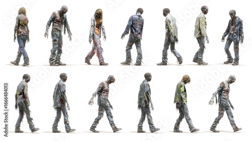 Creepy Zombie Men Set Isolated on White Background for Horror Designs