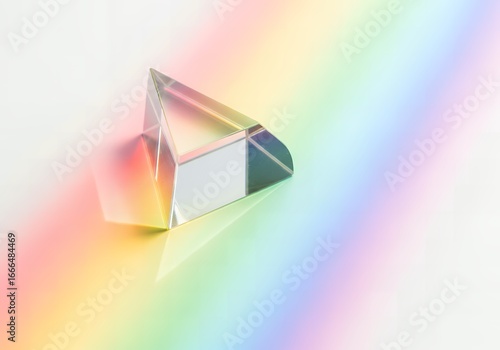 Glass Prism Reflecting Rainbow Light Spectrum on White Background