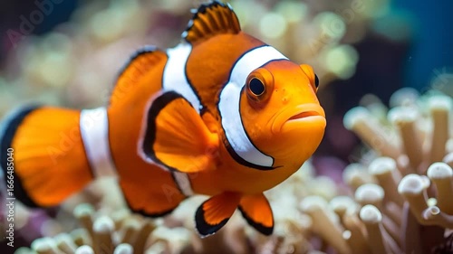 Clownfish in a coral reef aquarium