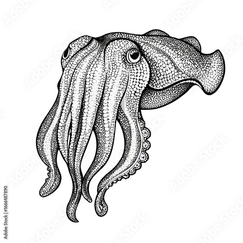 Detailed drawing a cuttlefish with intricate patterns