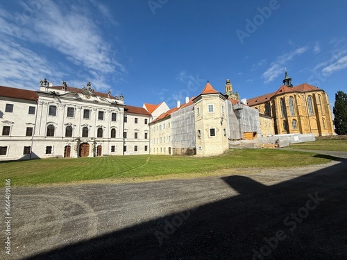 Monumental monastery of Benedictines in Kladruby, Czech Republic, Europe from 12th century standing on hill,