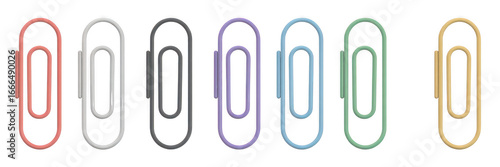 Colorful paperclips arranged in a row isolated on transparent background, perfect for office, school, or creative projects and designs