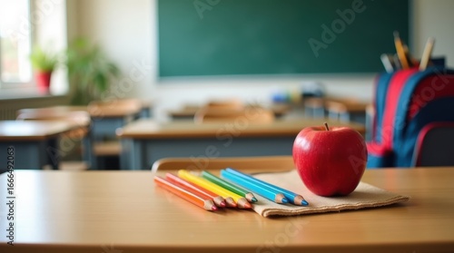 apple and pencils over a table in a school environment