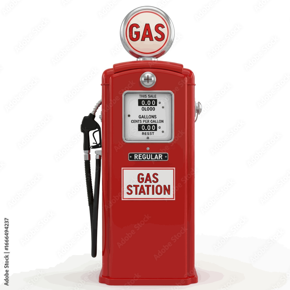 Fototapeta premium A vibrant red vintage gas pump with a 'GAS' sign on top and 'GAS STATION' on its body.