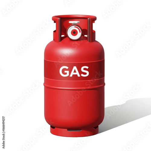 A red gas cylinder, commonly used for propane or LPG, stands ready for use in cooking or heating.
