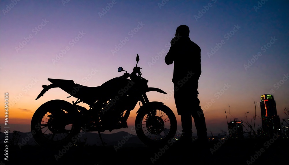 Fototapeta premium Silhouette of biker at sunset