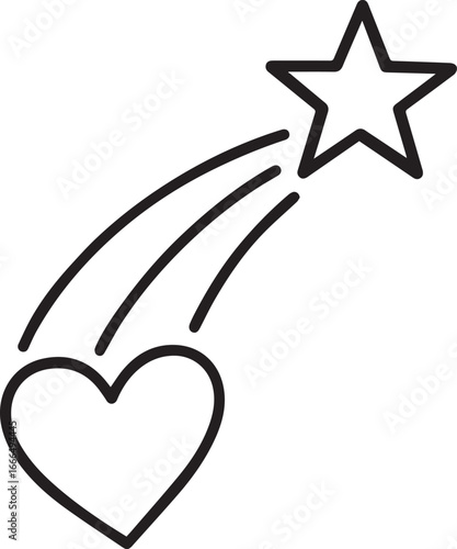 Star and Heart Icon: An artistic representation of a shooting star with heart shape to express affection, aspirations, dreams. 