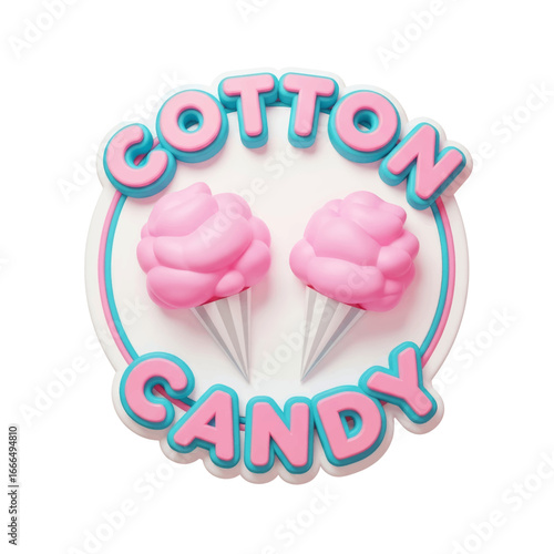 A whimsical circular logo featuring the words "Cotton Candy" in pink and blue lettering, with two fluffy pink cotton candy puffs.