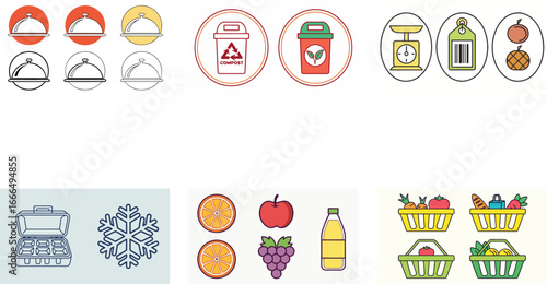 Food Storage and Produce Icons vector illustration