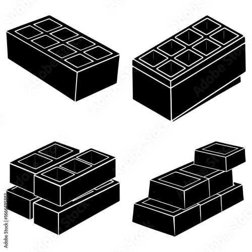 Isometric view of modular blocks arranged in different configurations showcasing design possibilities