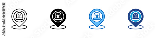 Hospital Location Multi Style Icon Vector Design - Pin location with hospital building, representing medical facility location or healthcare map point