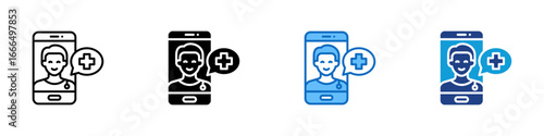 Telehealth Call Multi Style Icon Vector Design - Virtual consultation with a doctor via smartphone, representing online health services