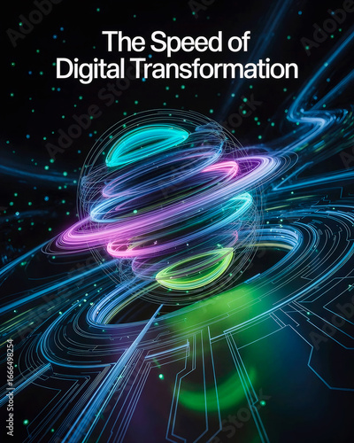 Speed of digital transformation. Abstract, dynamic, futuristic.