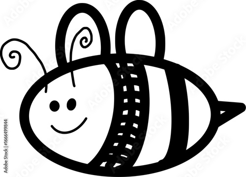 Cute Bee Doodle Illustration. Charming Bee Line Drawing. Sweet Honeybee Doodle. Simple Cartoon Bee Illustration. Cute Flying Insect Sketch. Friendly Bee Outline