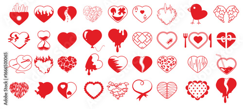 Set of Fancy Red Hearts