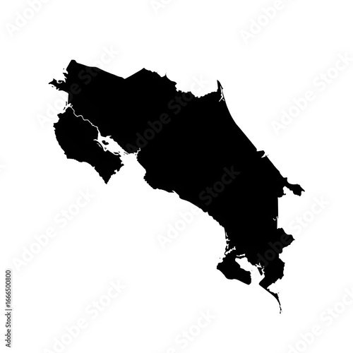Black silhouette map of costa rica isolated on white background, showcasing its geographical borders and political divisions