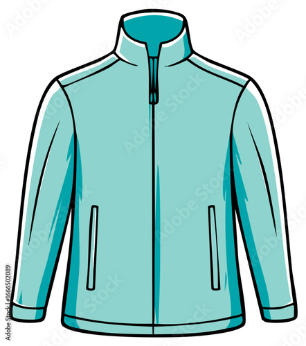 Light blue long sleeve zip-up fleece jacket vector illustration with high collar
