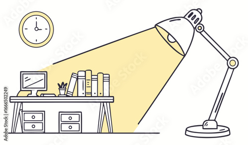 Reading lamp desk vector icon equipment. Light bulb office table furniture bright. Interior cartoon flat simplicity symbol