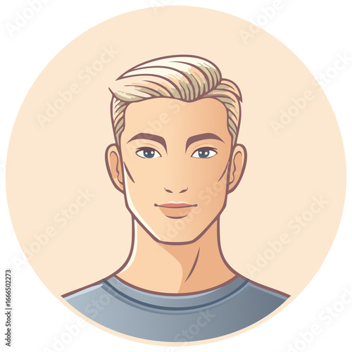 Handsome Man Portrait Cartoon Style Vector Illustration Face Close Up View