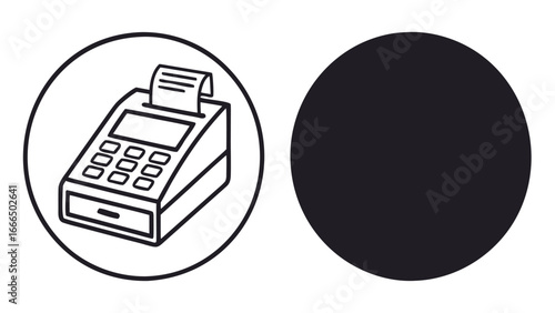 Cash Register Icon and Solid Circle point of sale payment