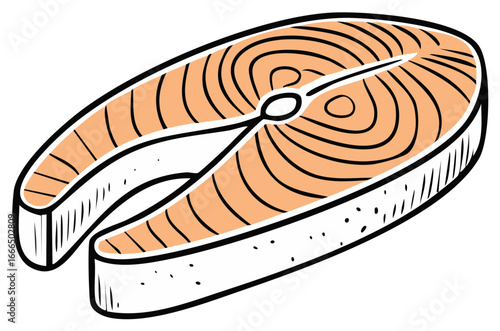 Fresh raw salmon steak cross section cartoon food illustration