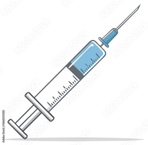 Vector illustration of a medical syringe with blue liquid for vaccination or medical treatment
