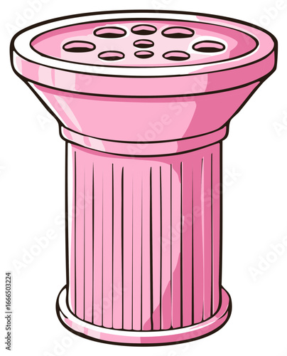 An isolated cartoon illustration of a pink ceramic hookah bowl for shisha smoking.