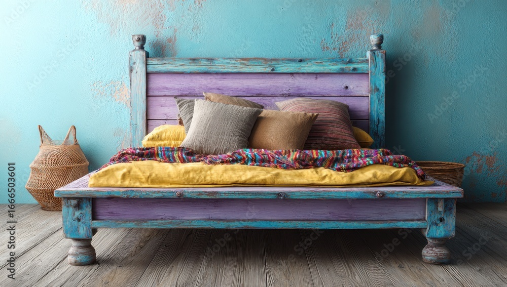 custom made wallpaper toronto digitalColorful bohemian bedroom with distressed wooden bed