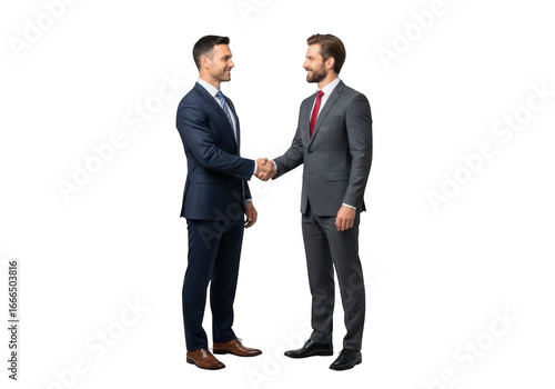Two businessmen shaking hands isolated on transparent background
